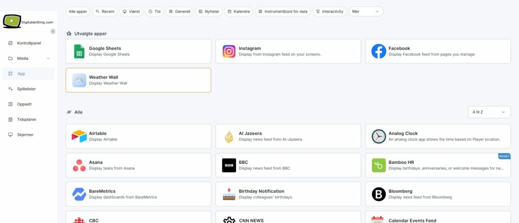 Legg til en app i DigitalSkilting skjermen