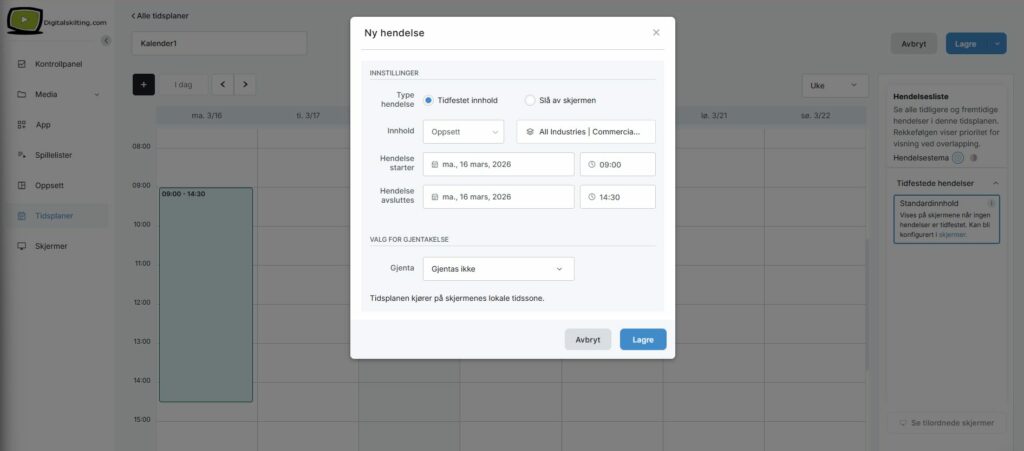 Hvordan legge media i kalender på DigitalSkilting