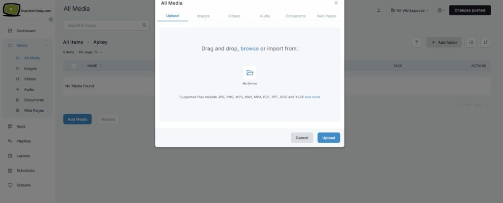 Hvordan laste opp media til Digitalskilting.com