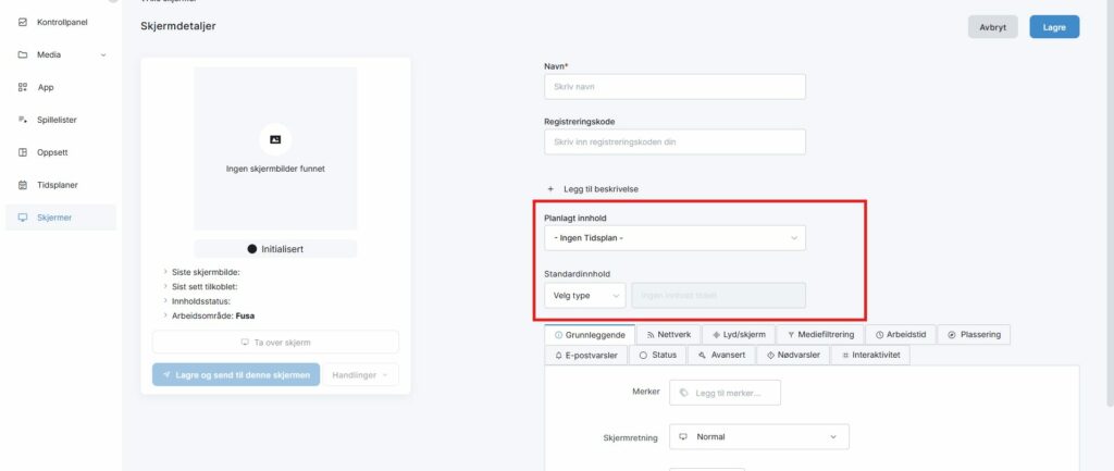 Hvilket innhold på skjermen vil du skal vise?