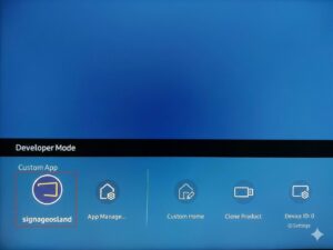 DigitalSkiltingTM på Samsung Tizen skjerm – oppsett via Systeminnstillinger og Play via Custom App